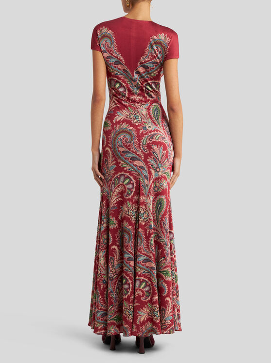 Etro , Printed Crepe Jersey Long Dress, Woman, Burgundy, Size 48 In Multi