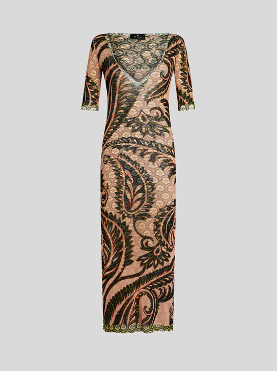 Shop Etro Printed Tulle Dress In Rosa