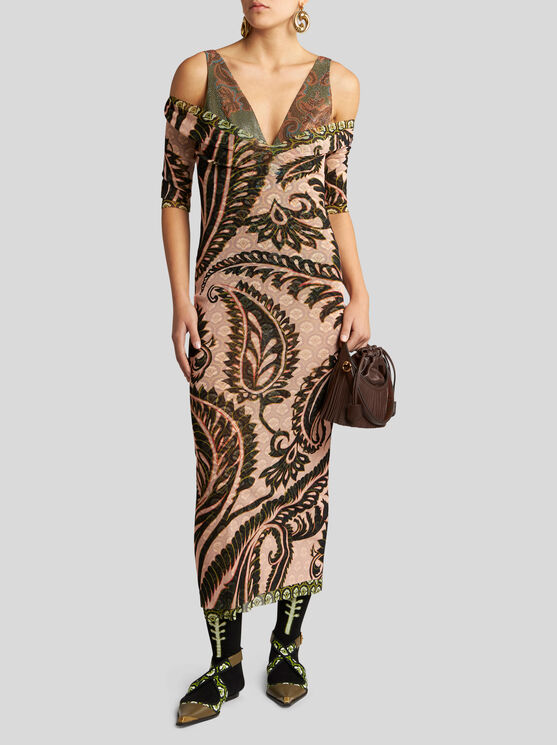 Shop Etro Printed Tulle Dress In Rosa