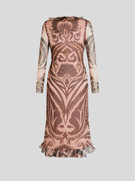 Shop Etro Printed Silk Dress With Ruching In Pink