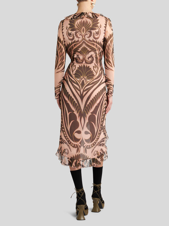 Shop Etro Printed Silk Dress With Ruching In Pink