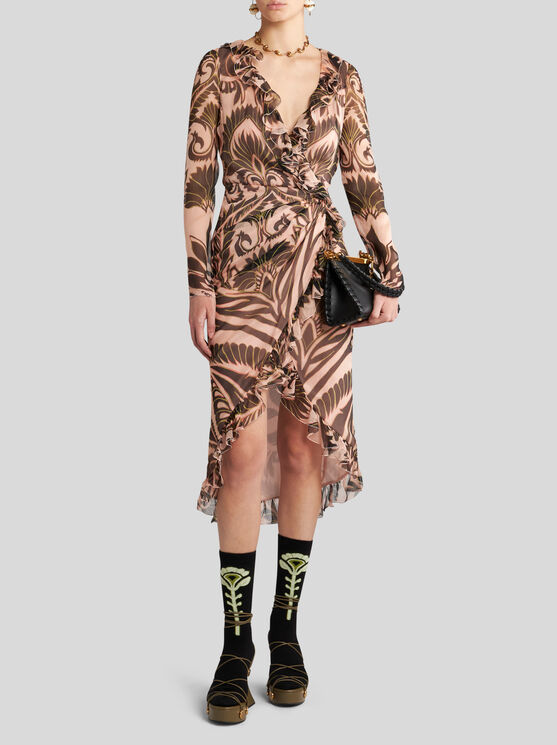 Shop Etro Printed Silk Dress With Ruching In Pink