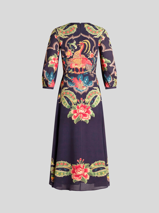 Shop Etro Crepe De Chine Dress With Print In Navyblau