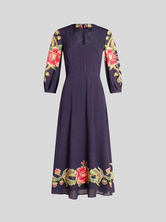 Shop Etro Crepe De Chine Dress With Print In Navyblau