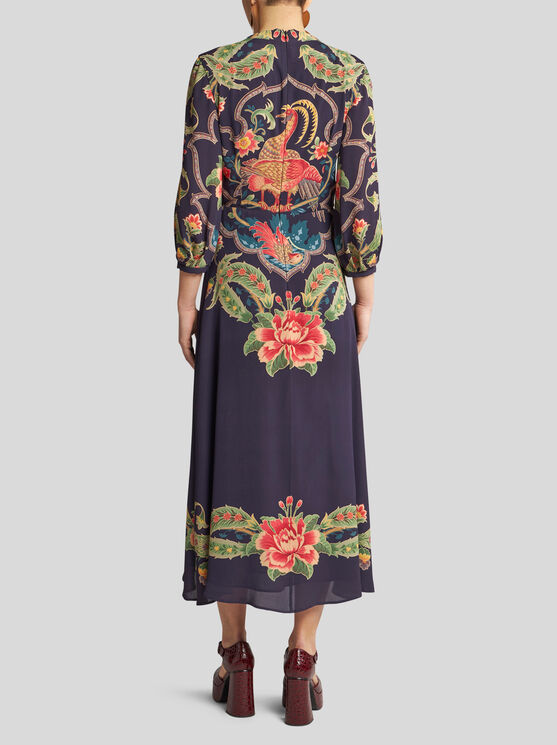 Shop Etro Crepe De Chine Dress With Print In Navyblau