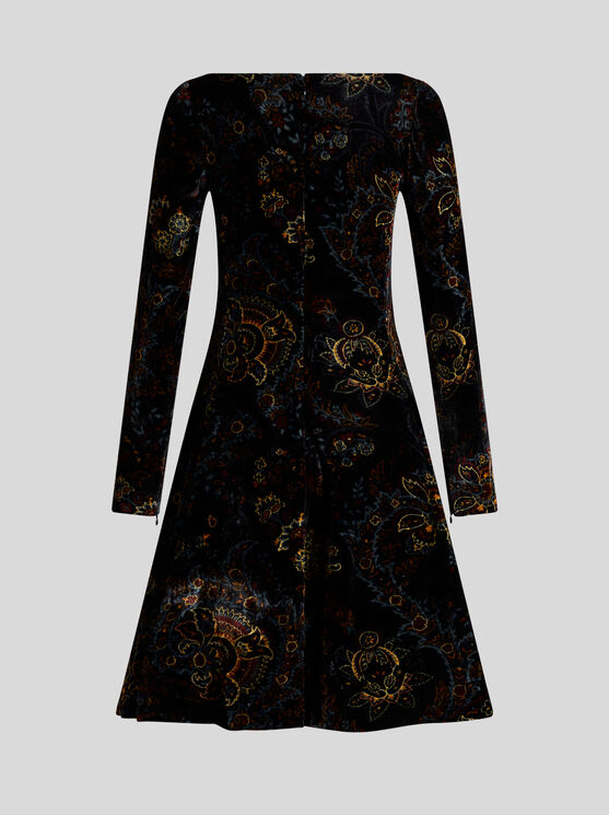 Shop Etro Printed Velvet Mini Dress In Black