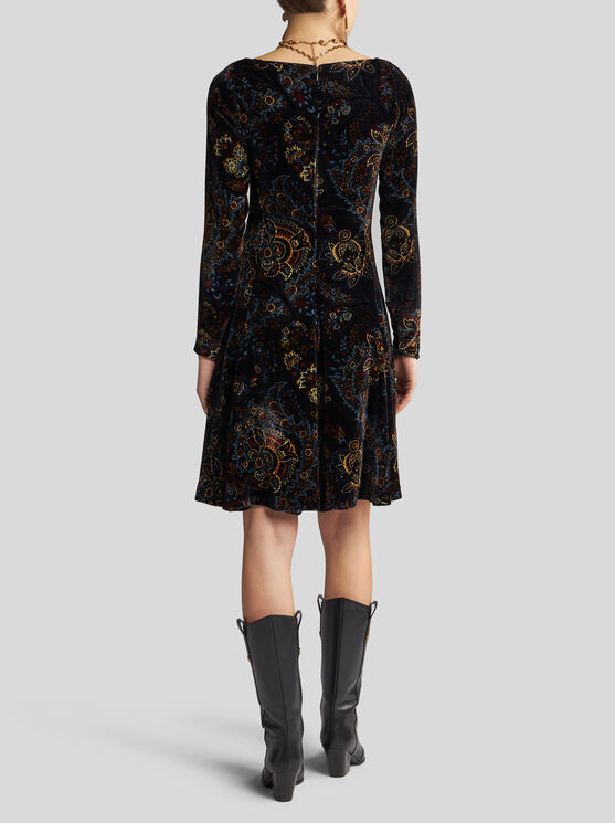 Shop Etro Printed Velvet Mini Dress In Black