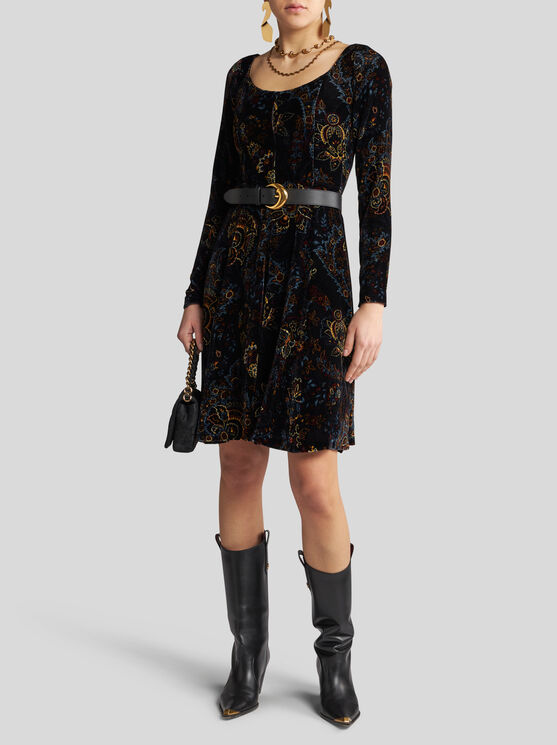 Shop Etro Printed Velvet Mini Dress In Black