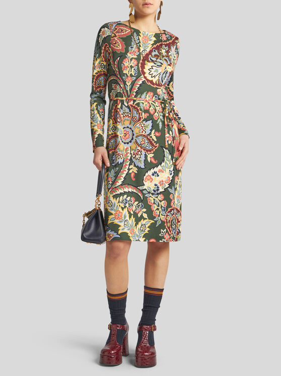 Shop Etro Printed Jersey Tunic Dress In Green