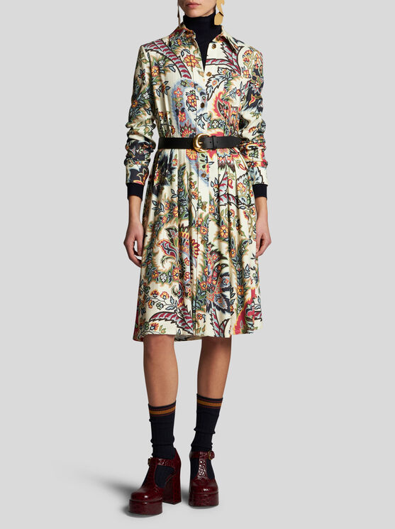 Shop Etro Shirt Dress With Paisley Print In Beige