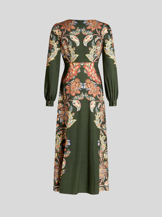 Shop Etro Printed Twill Dress In Dark Green