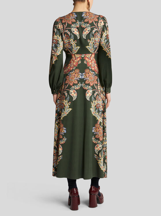 Shop Etro Printed Twill Dress In Dark Green