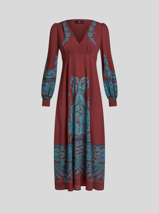 Shop Etro Flared Dress With Print In Burgundy