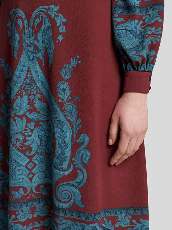 Shop Etro Flared Dress With Print In Burgundy