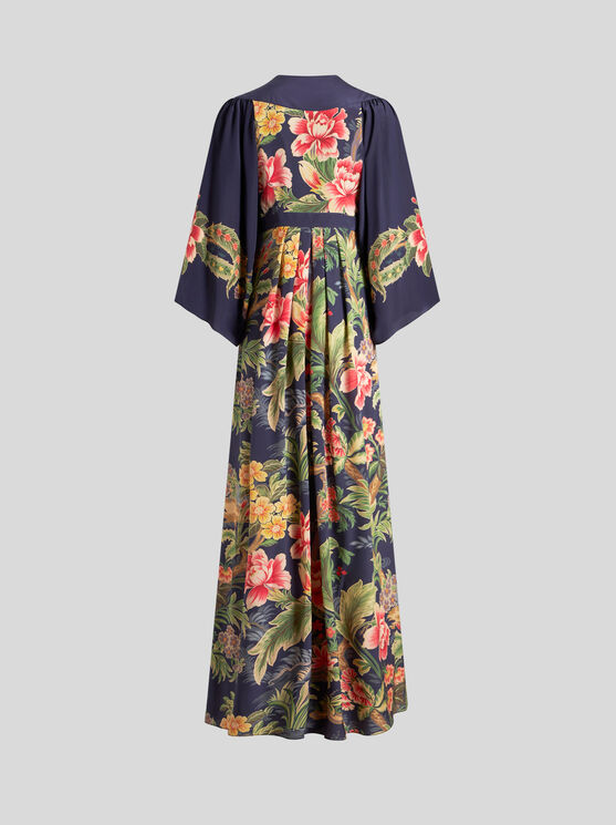 Shop Etro Printed Crepe De Chine Dress In Navy Blue