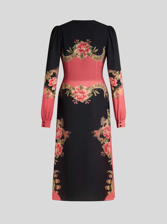 Shop Etro Midi Dress With Placed Floral Print In Navy Blue