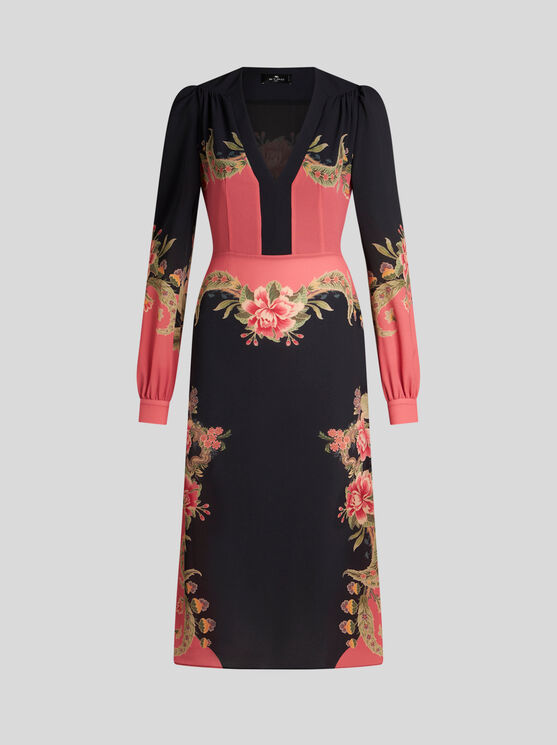 ETRO MIDI DRESS WITH PLACED FLORAL PRINT 