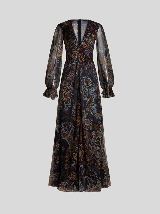 Shop Etro Printed Silk Dress In Black