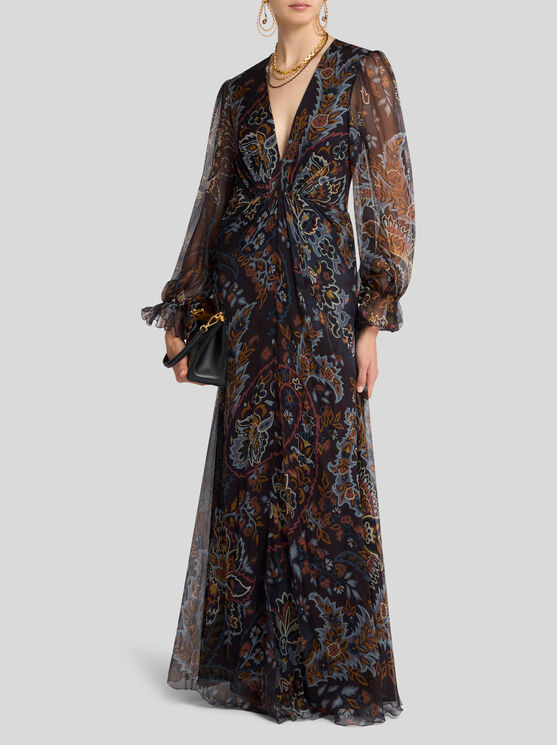 Shop Etro Printed Silk Dress In Black