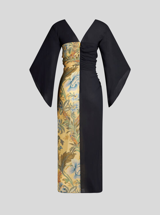 Shop Etro Midi Dress With Placed Floral Print In Yellow