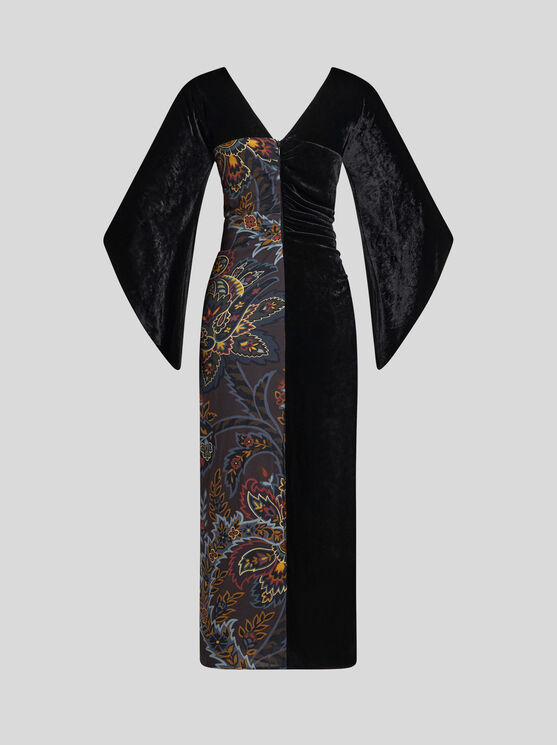 Shop Etro Midi Dress With Paisley Print In Black