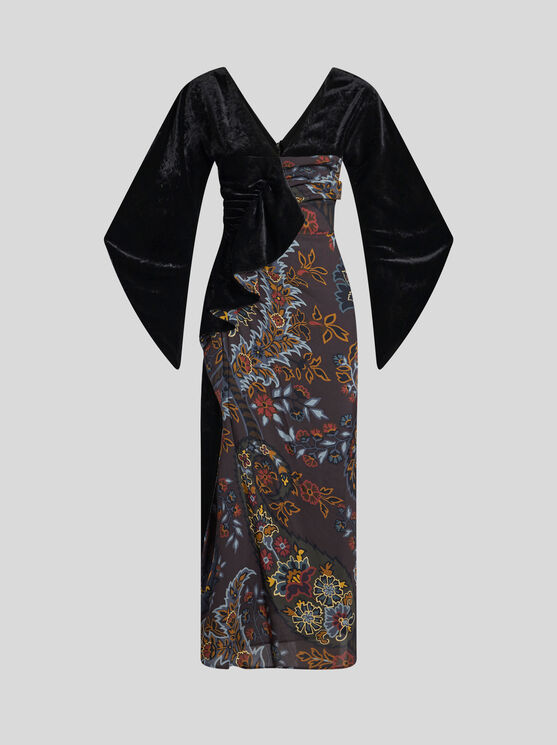 Shop Etro Midi Dress With Paisley Print In Black