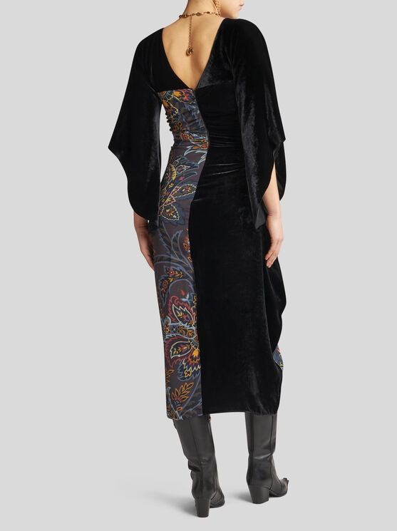 Shop Etro Midi Dress With Paisley Print In Black