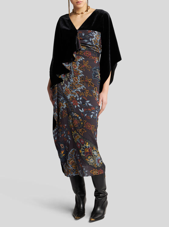 Shop Etro Midi Dress With Paisley Print In Black