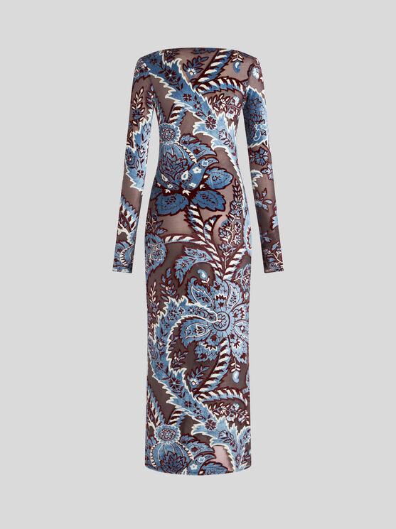 Shop Etro Tulle And Jacquard Velvet Dress In Light Blue