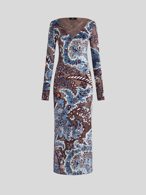 Shop Etro Tulle And Jacquard Velvet Dress In Light Blue