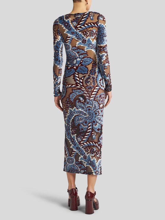 Shop Etro Tulle And Jacquard Velvet Dress In Light Blue