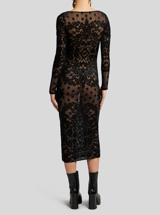 Shop Etro Tulle And Jacquard Velvet Dress In Schwarz