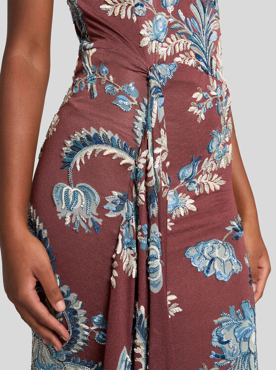 Etro Printed Jersey Midi Dress In Bordeaux