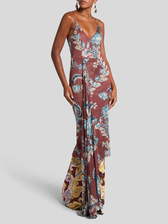 Etro Printed Jersey Midi Dress In Bordeaux