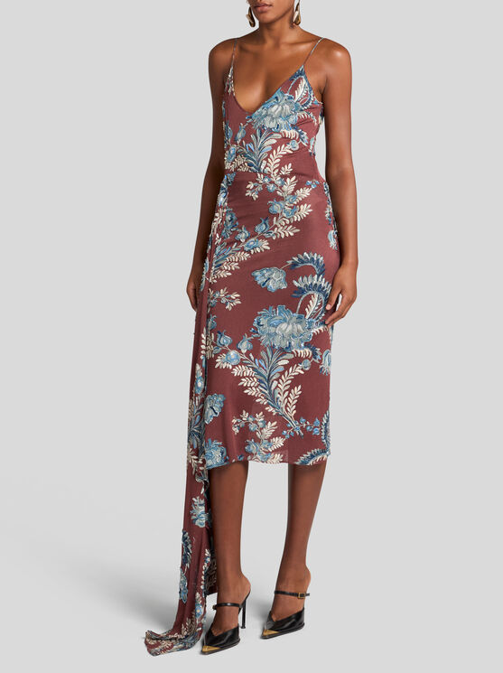 Etro Printed Jersey Midi Dress In Bordeaux