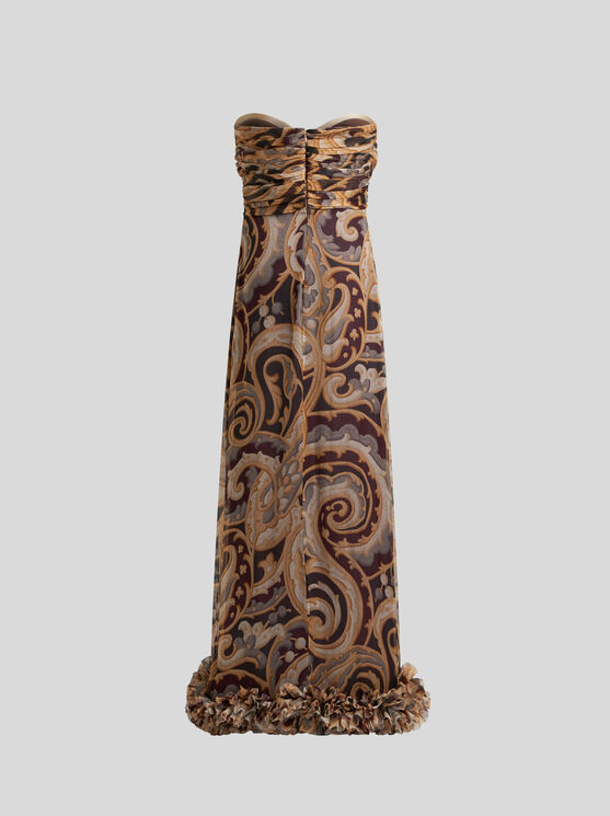 Etro Ruched-detailing Printed Silk Maxi Dress In Grau