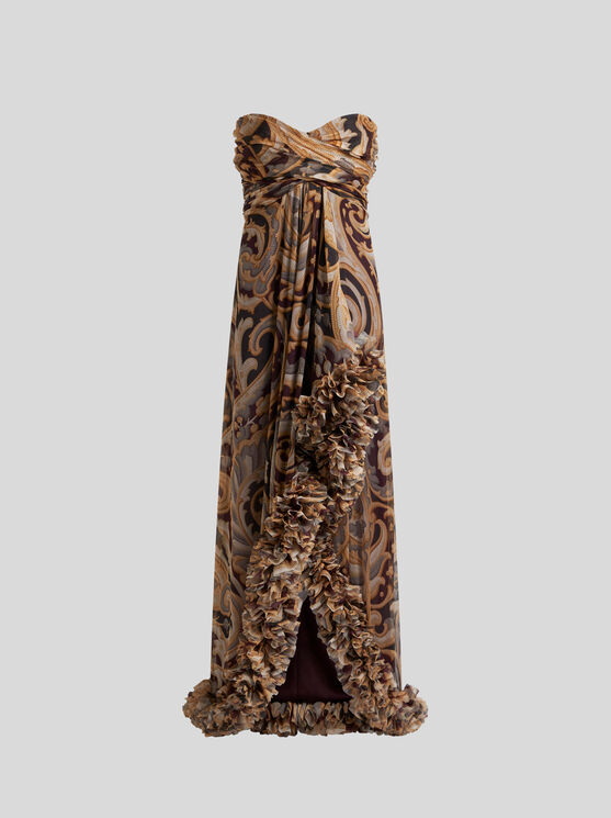 Etro Ruched-detailing Printed Silk Maxi Dress In Grau