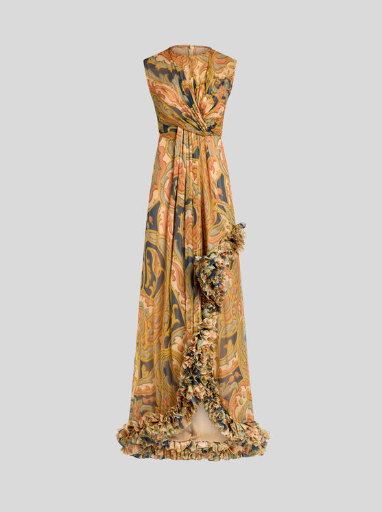 Etro , Printed Silk Bustier Dress With Ruching, Woman, Navy Blue, Size 44 In Navyblau