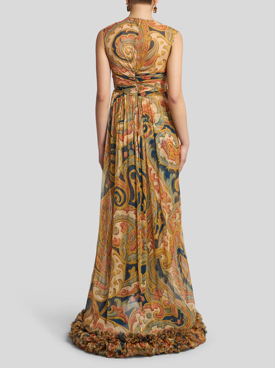Etro , Printed Silk Bustier Dress With Ruching, Woman, Navy Blue, Size 44 In Navyblau