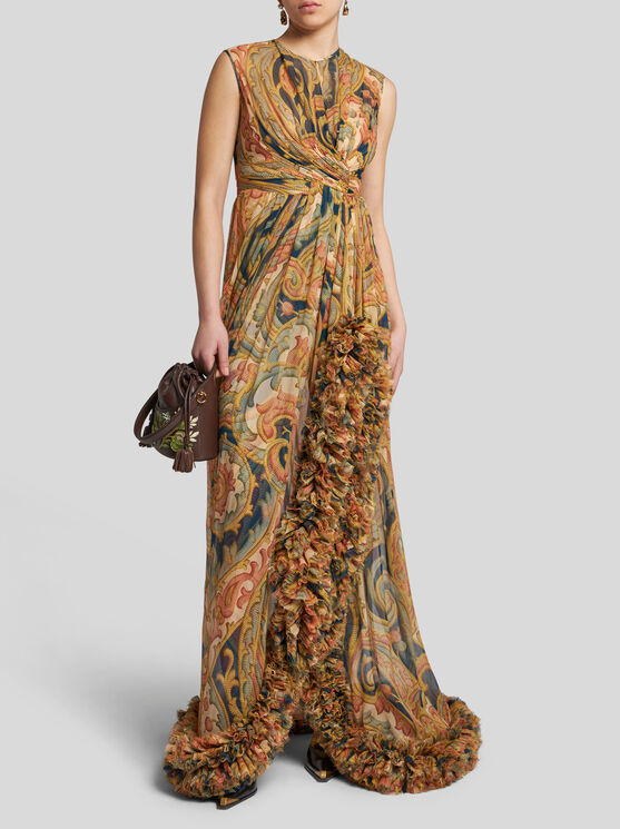 Etro , Printed Silk Bustier Dress With Ruching, Woman, Navy Blue, Size 44 In Navyblau