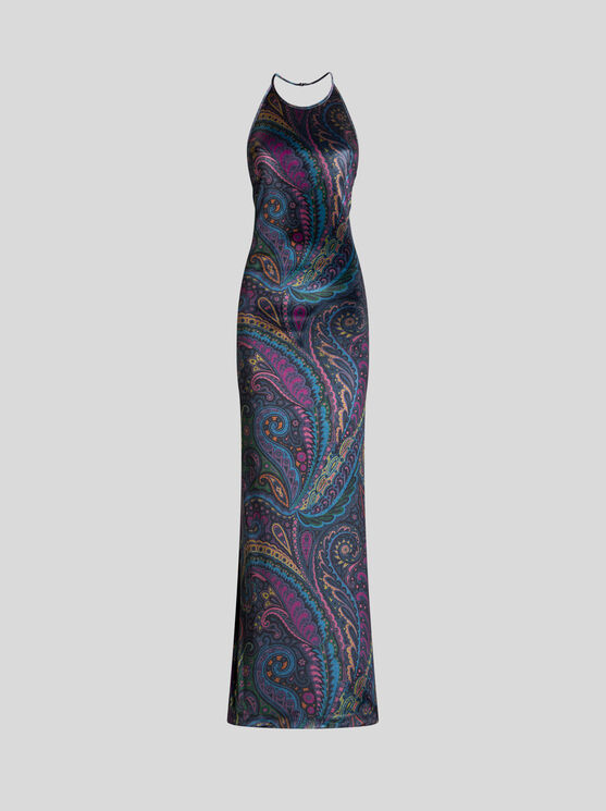 Etro Paisley-print Halterneck Maxi Party Dress In Multi