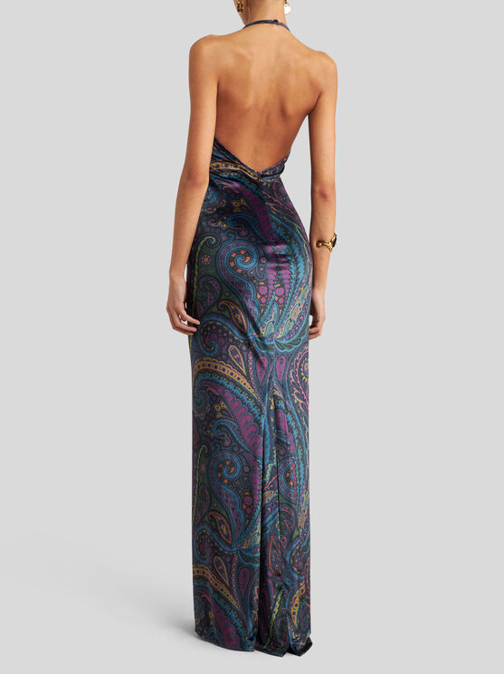 Etro Paisley-print Halterneck Maxi Party Dress In Multi