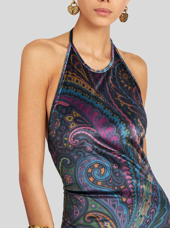 Etro Paisley-print Halterneck Maxi Party Dress In Multi