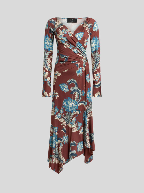 Shop Etro Printed Jersey Dress In Bordeaux