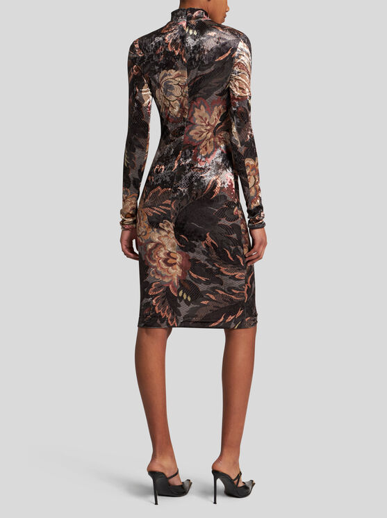 Shop Etro Printed Chenille Dress In Grey