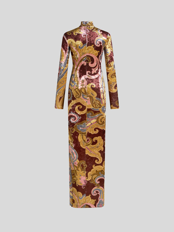 Shop Etro Printed Chenille Dress In Burgundy