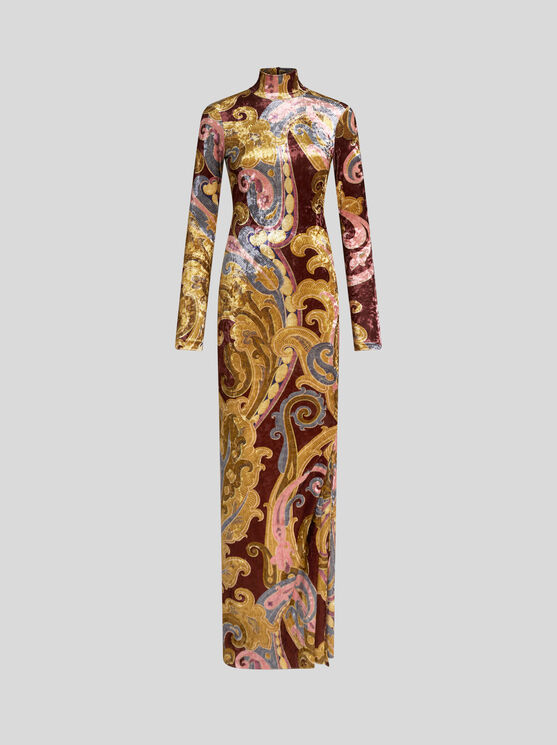 Shop Etro Printed Chenille Dress In Burgundy