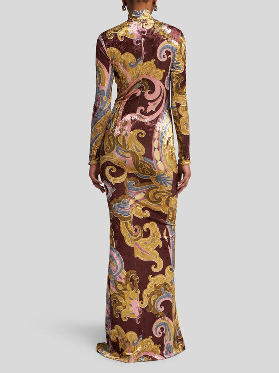 Shop Etro Printed Chenille Dress In Burgundy