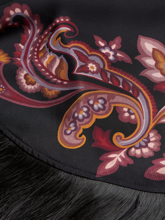 Etro Paisley Caped Fringed Silk Gown In Schwarz