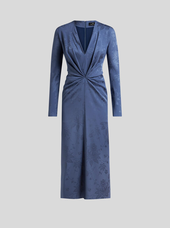 Shop Etro , Jacquard Dress With Knot, Woman, Navy Blue, Size 42